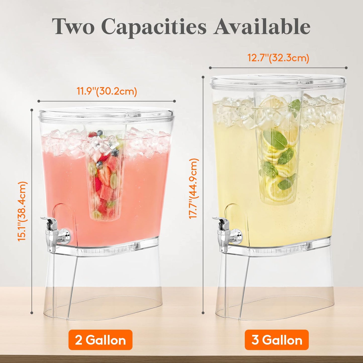 Lifewit 3 Gallon Drink Dispenser for Parties, Large Plastic Beverage Container for Juice/Tea/Soda with Stand & Ice Core, Clear Lemonade Dispenser with Spigot, BPA Free Water Pitcher for Hosting