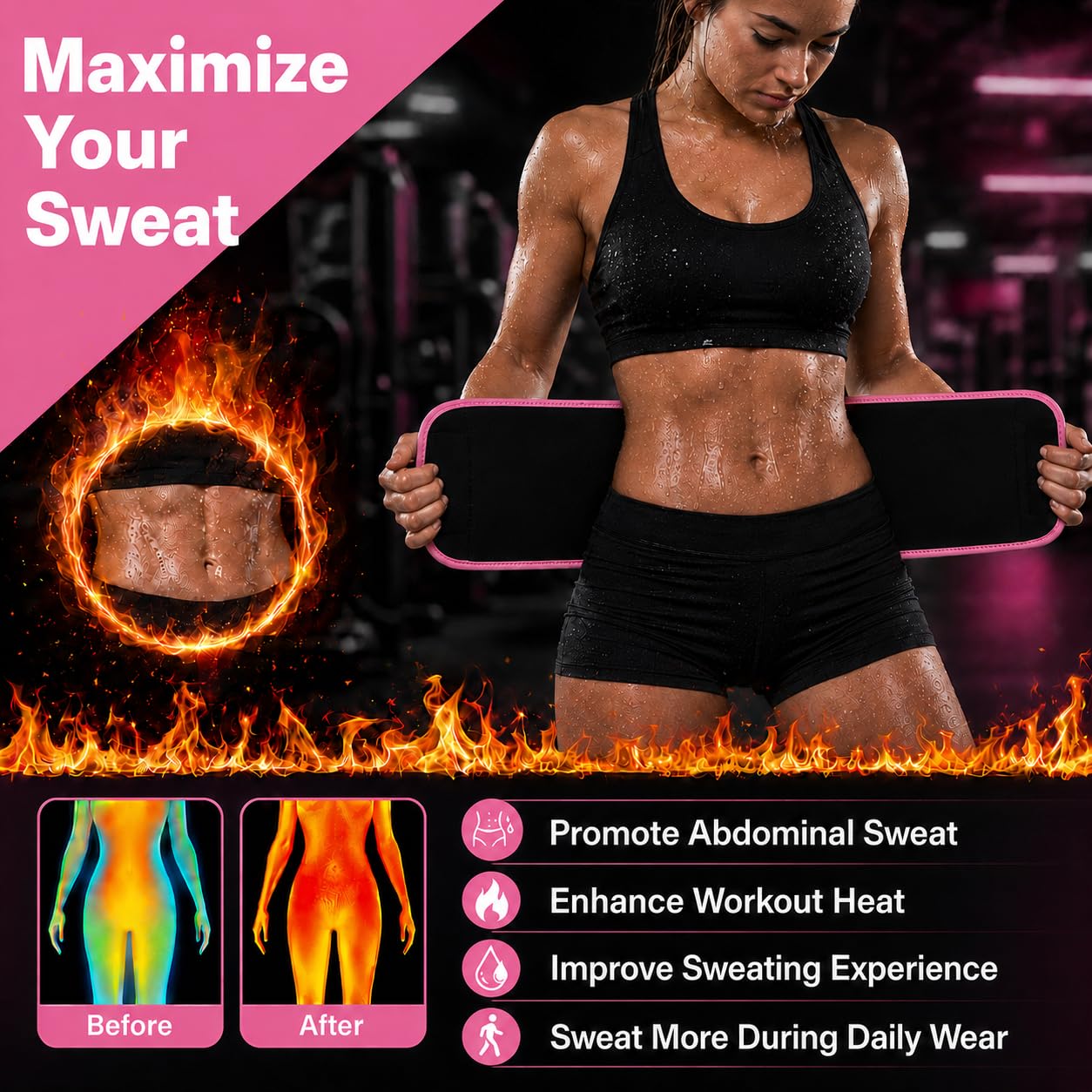YITIANTL Waist Trainer for Women and Men Belly Fat, Neoprene Sauna Sweat Band, Stomach Wrap Waist Trimmer for Workout, Lower Back Support-Medium Pink