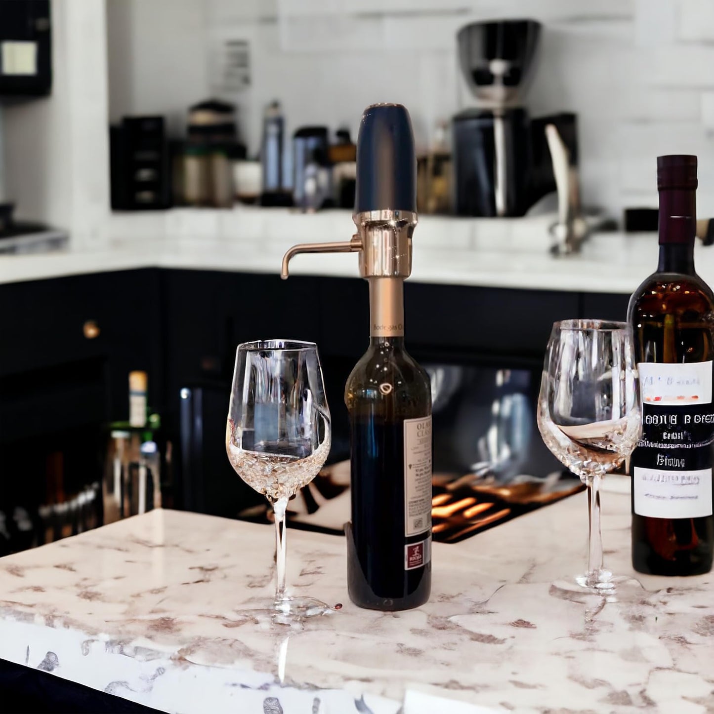 Sip & Shimmer Electric Wine Aerator, Modern Aerator, Electric Wine Dispenser, Black & Gold Wine Pourer, Automatic Wine Pump, Re-chargeable, Wine Gift, Valentines Day Gift for Him