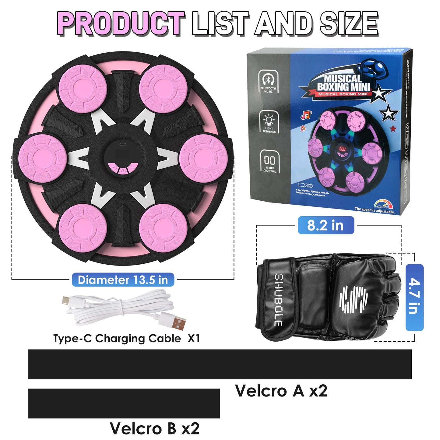 Music Boxing Machine for Kids & Adults - Wall Punching Pad with Lighting, 9-Speed Bluetooth Boxing Game with Gloves, Wall Mounted Exercise Equipment, 2026 Upgrade Boxing Equipment for Kids Age 6+