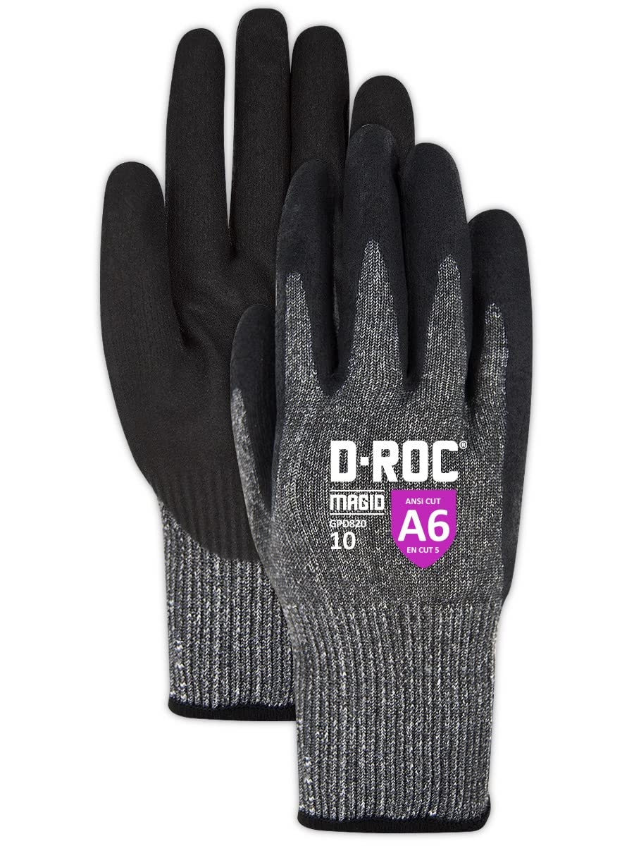 MAGID D-ROC ANSI A6 NitriX Palm Coated Touchscreen Gloves, 12 Pairs, Size 9/Large, GPD820