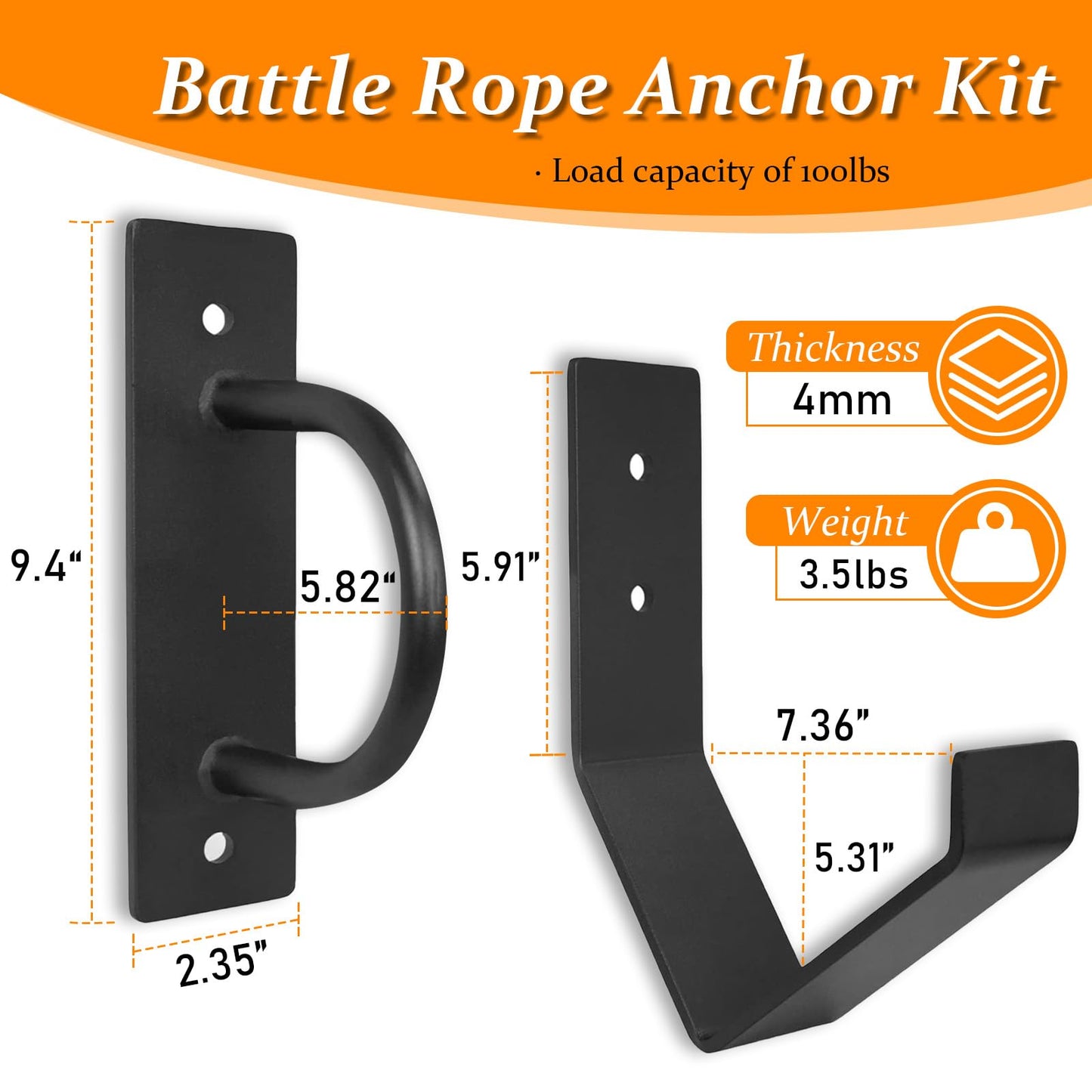 Mibcocny Battle Rope Anchor Kit Wall Mount, Set With Workout Wall Anchor And Rope Hook For 30-50 Feet, 1-2.5" Battle Ropes For Home Gym, Battle Rope Wall Mount Holder, Heavy Duty Gym Storage Rack