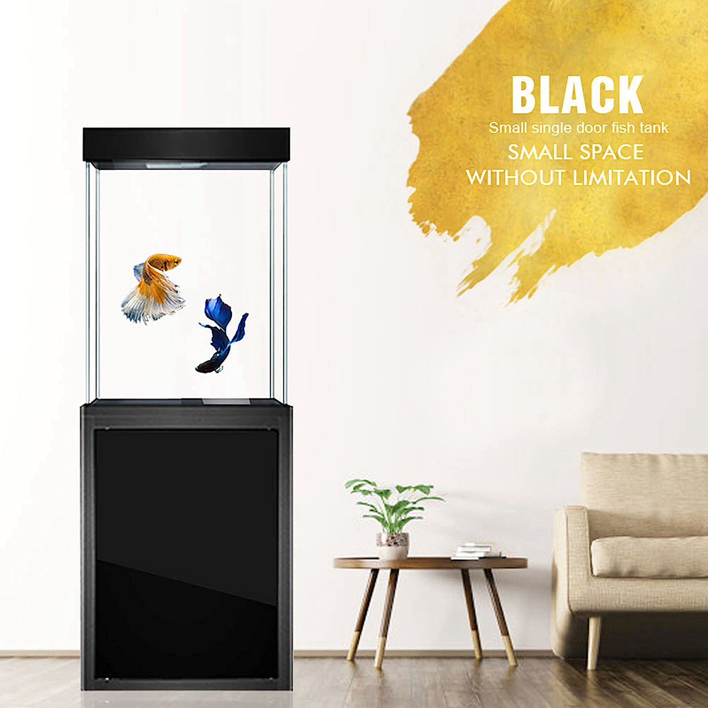 JAJALE 40 Gallon Glass Aquarium with Aluminum Cabinet - Including Sump for Filtration and Circulation, Plumbing, LED, Black