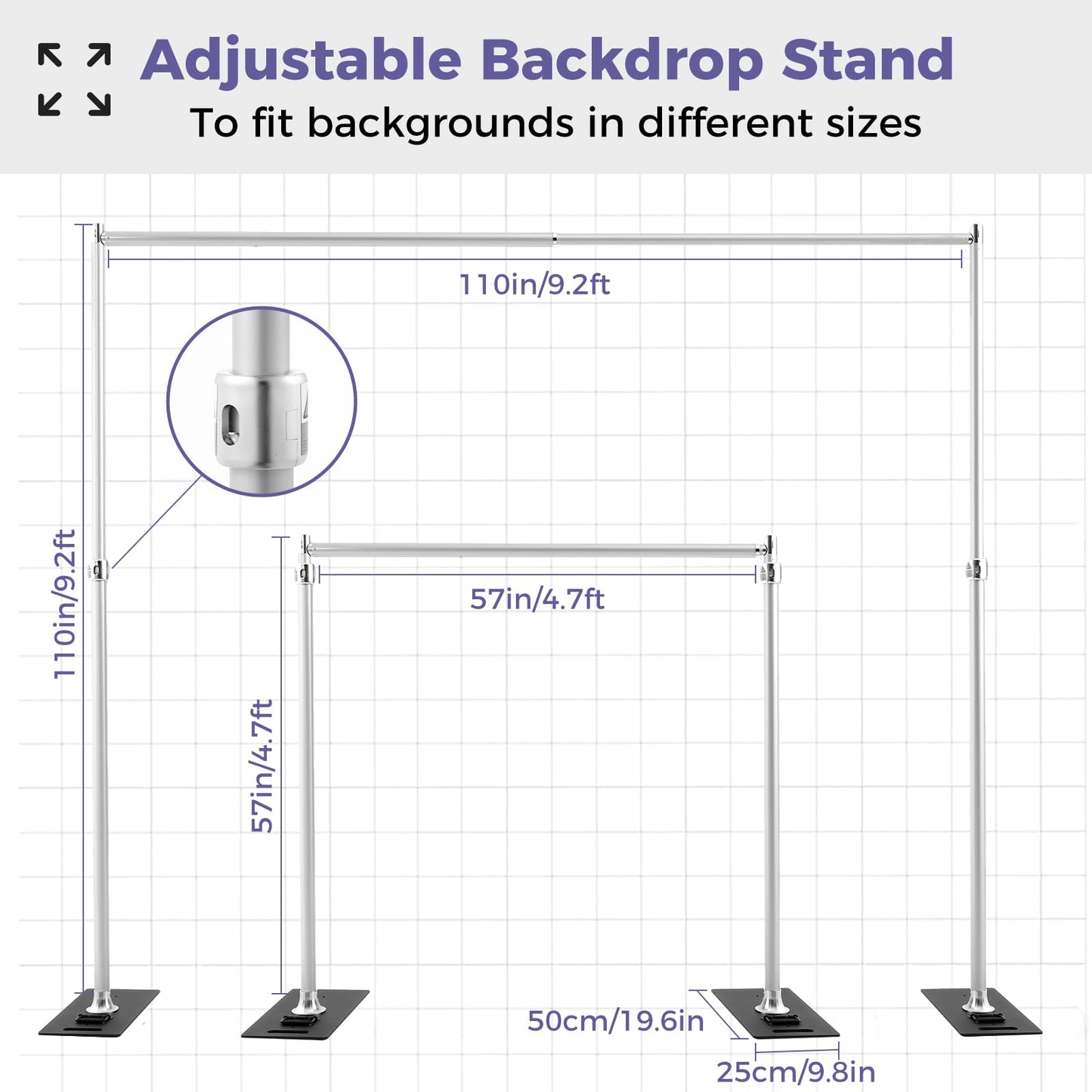 Pipe and Drape Backdrop Stand 9.2x9.2ft, Adjustable Heavy Duty Photo Background Frame with Metal Base & Carry Bag, Professional Event Backdrop System for Wedding, Trade Show, Parties, Photography