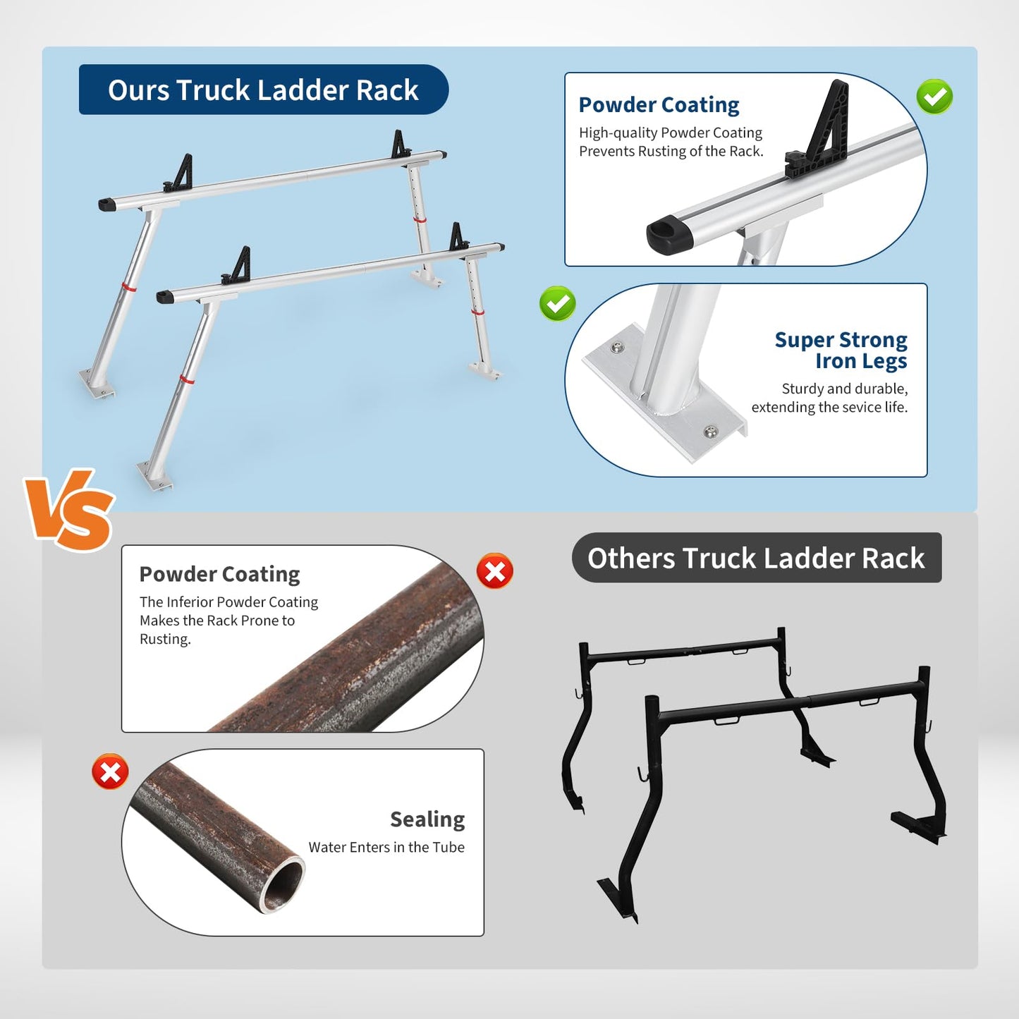 Truck Ladder Rack 35.4-71 Inch Adjustable Heavy Duty Pickup Bed Cargo System 800 LB Capacity Aluminum Kayak Lumber Work Equipment Carrier with Drilling Mount for Ford Chevy RAM