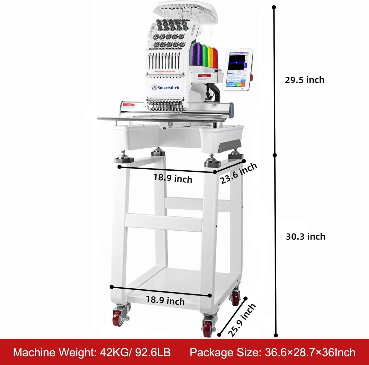 Smartstitch S-1001 Embroidery Machine - 10 Needles, 1200 SPM, 7" Touch Screen, 9.5"x14.2" Area