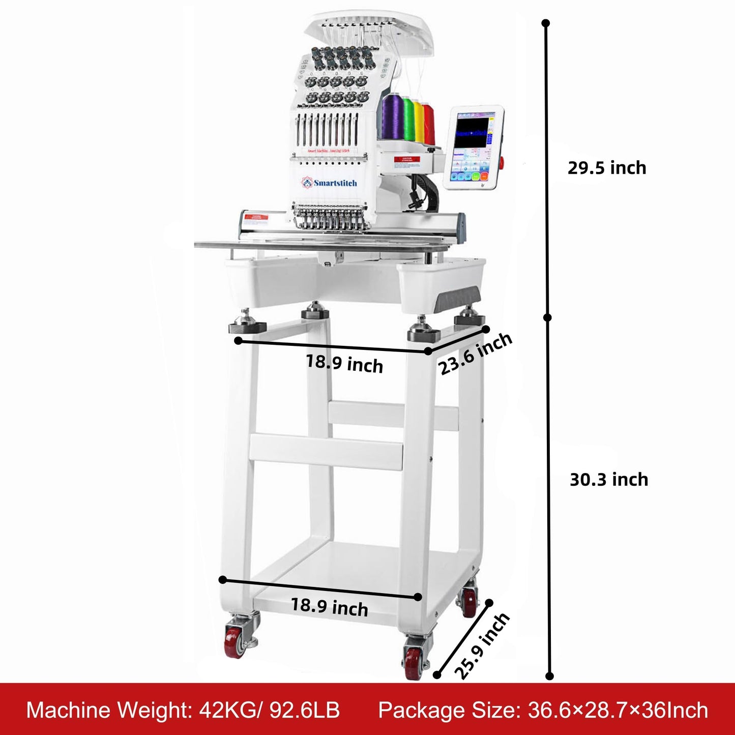 Smartstitch S-1001 Upgraded Embroidery Machine with 10 Needles, 1200SPM Max Speed, 7" Touch Screen, 9.5"x14.2" Embroidery Area, New Gen of Commercial Embroidery Machine for Flat, Hat, T-shirt and more