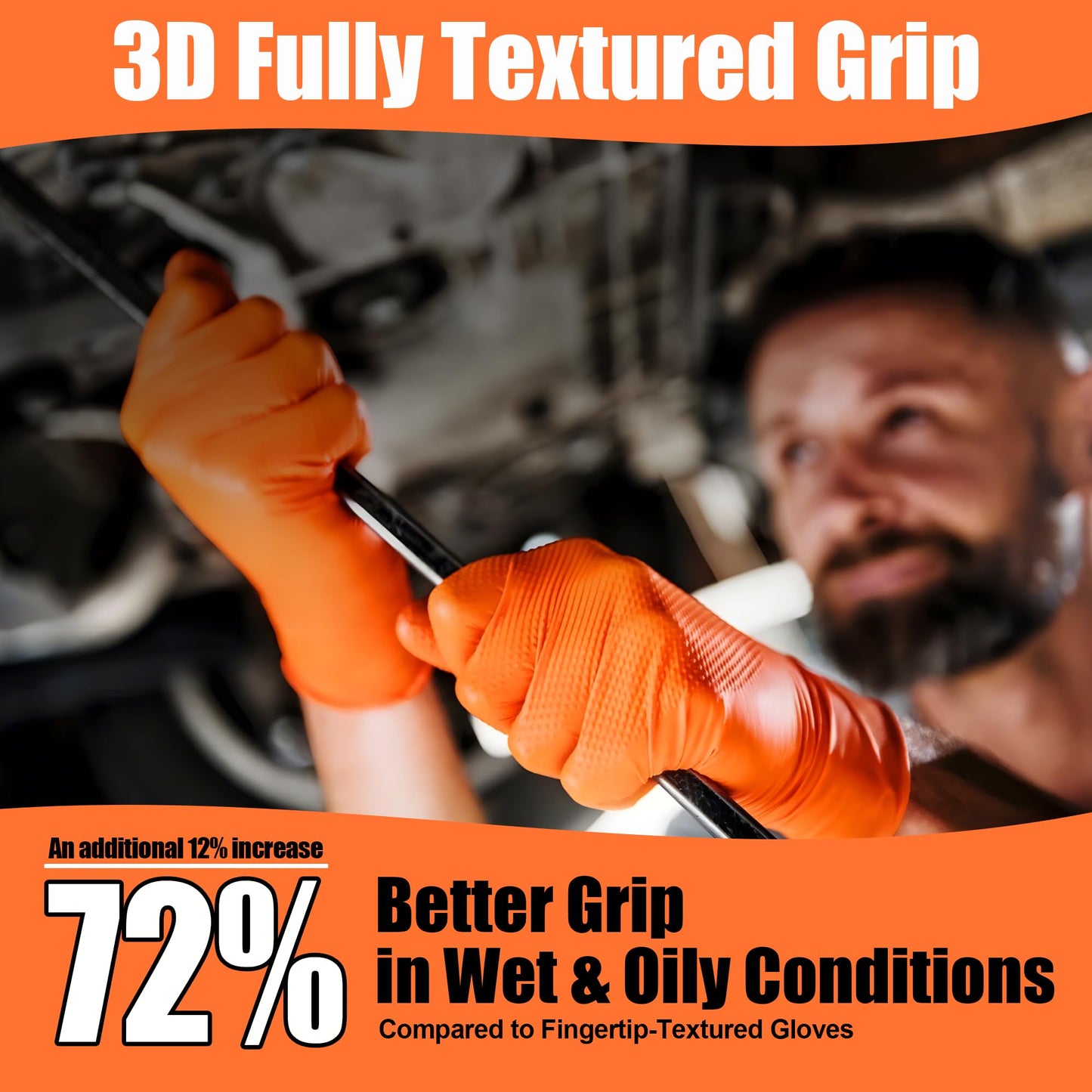 TREEGO Orange Nitrile Gloves 10 Mil Heavy Duty Disposable Latex Free Gloves – Diamond Grip Mechanic Gloves for Automotive Construction Work, Medium, 1000 Count Case