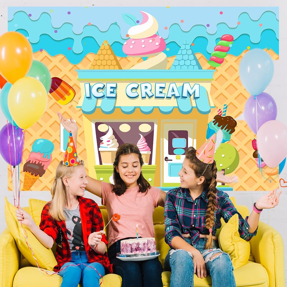 Retyshia 5x3Ft Summer Ice Cream Backdrop Banner Ice Cream Shop Birthday Backdrop for Party Dessert Parlor Photography
