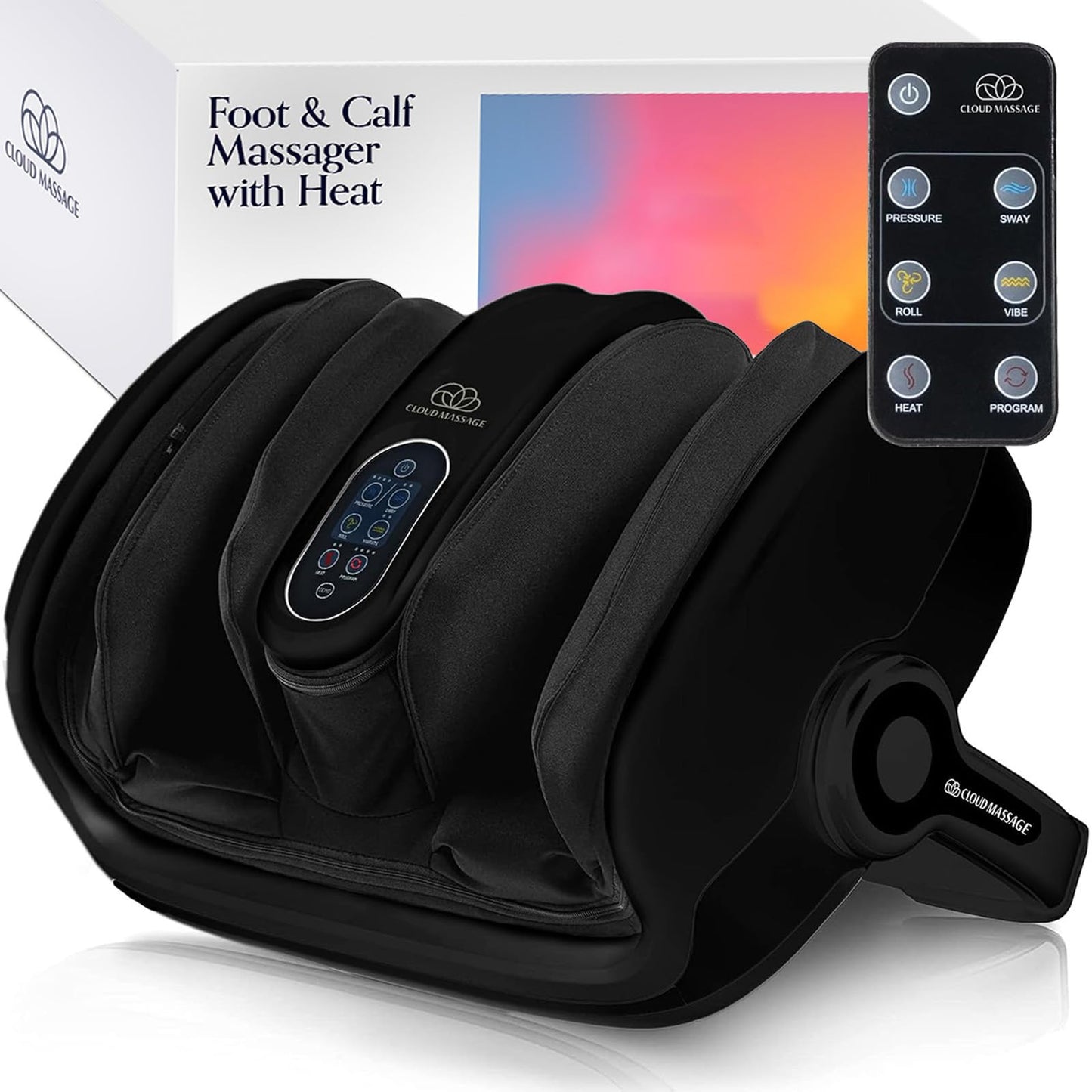 Cloud Massage Shiatsu Foot Massager with Heat - Deep Kneading & Compression, Adjustable Intensity, Multi-Mode Leg and Foot Massager with Remote Control, Anti-Slip Base - Standard Size, Black
