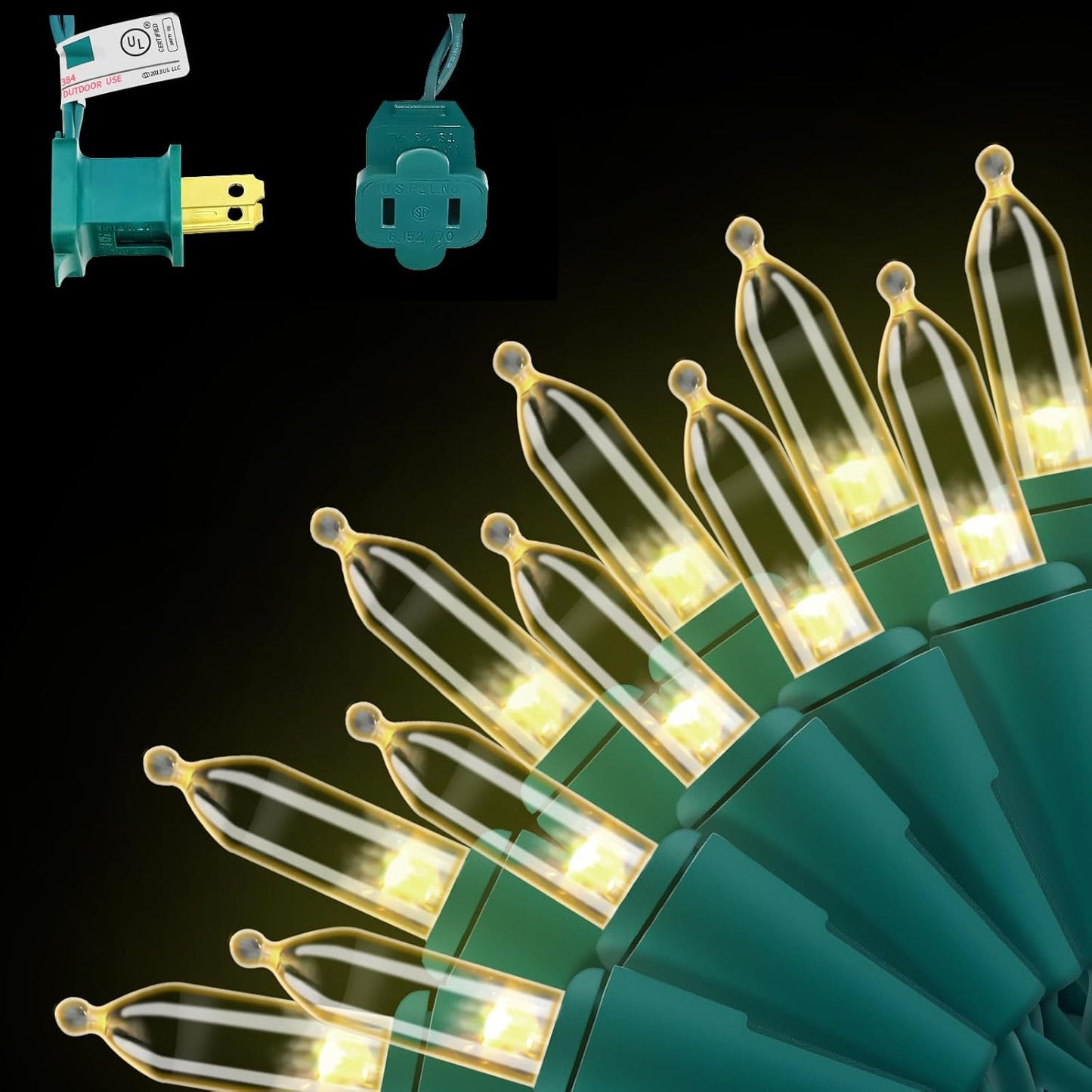 Skiennix 100-Count Warm White LED Christmas String Lights - 35 Ft Connectable Green Wire for Indoor/Outdoor Use