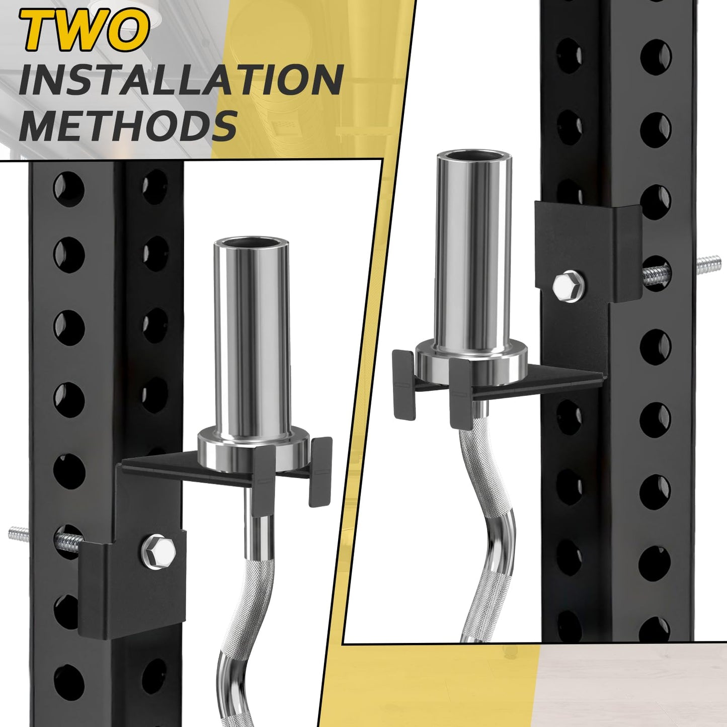 Otoolling 2 Pcs Barbell Holder for 3 x 3 Weight Racks Steel Barbell Mount Rack Vertical Training Curl Bar Holder Fits 5/8''-1'' Holes, No Drilling Required, Bearing 20 Pounds