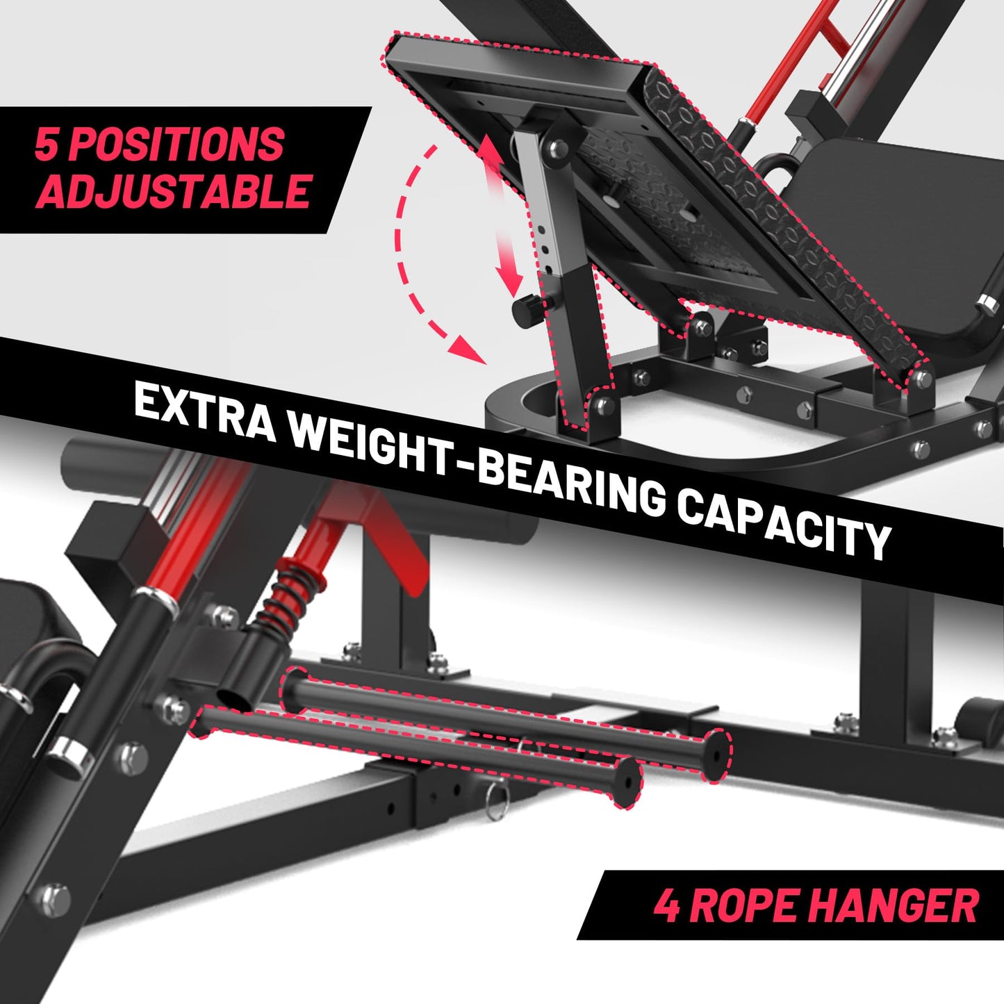 GarveeLife Leg Press Hack Squat Machine, 2 in 1 Leg Press Machine for Home Gym with Linear Bearing, Specialty Hack Squat Machine with Calf Block for Full Lower Body Workout, Red