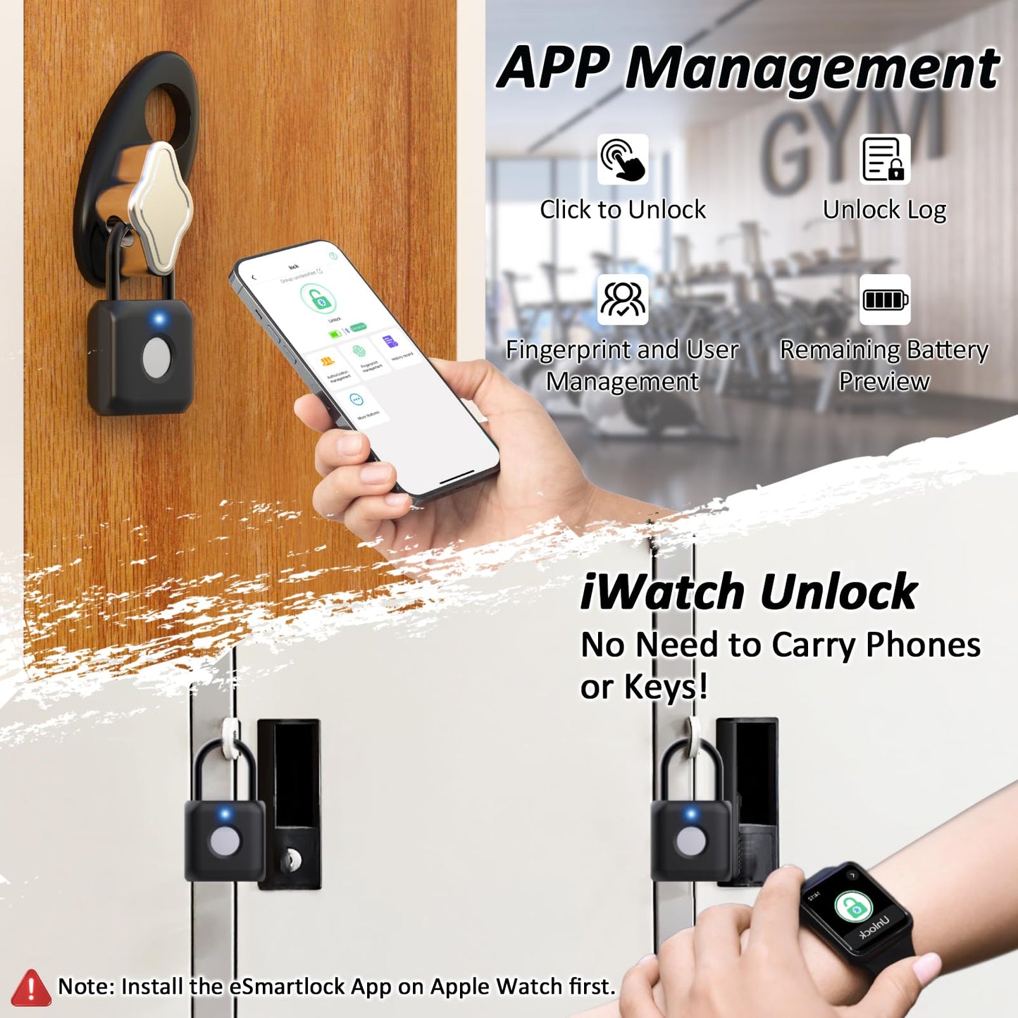 Pothunder Fingerprint Padlock, Smart Padlock, Locker Lock, Combination Lock, Fingerprint Lock with APP Unlock, USB Rechargeable, Suitable for Gym Locker, Door, Locker(Black)
