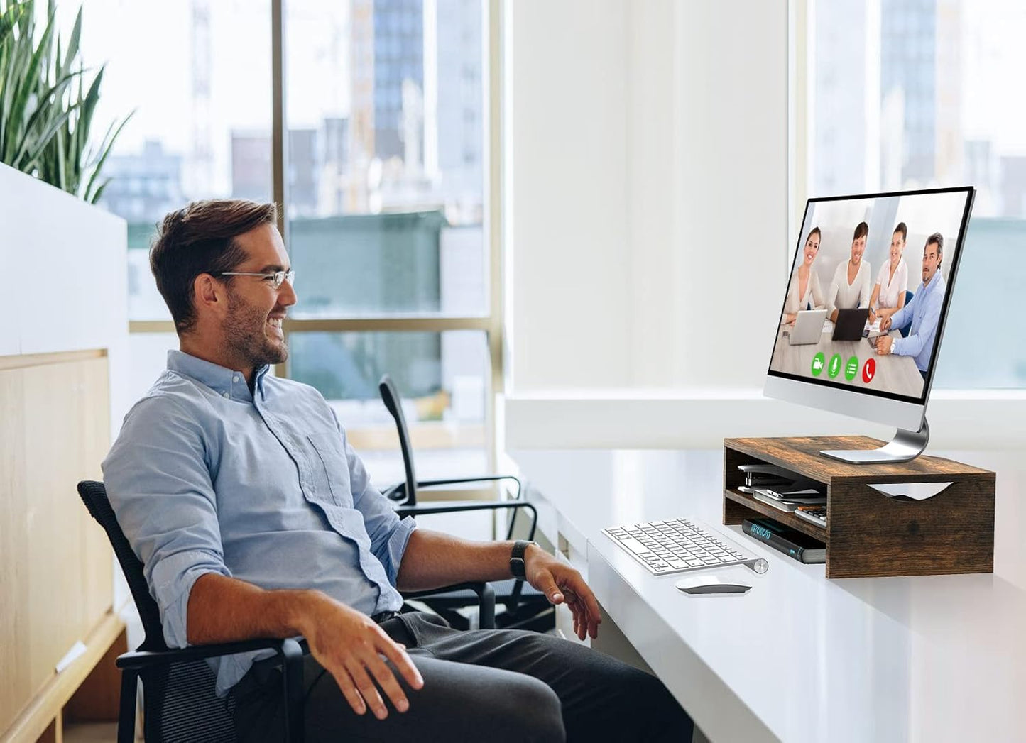 2 Zimilar Monitor Stand Riser, Tiers Laptop Computer Monitor Riser for PC Screen, iMac, Desktop Wooden Screen Monitor