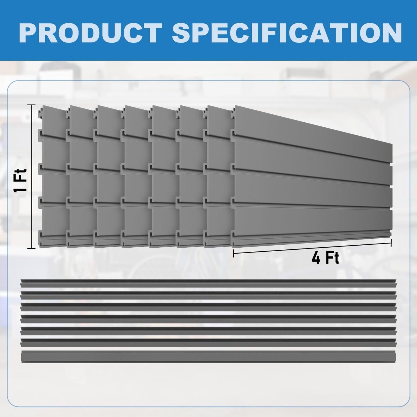 Duzzy Slatwall Panel, 4' H x 8' W PVC Slat Wall Paneling for Garage Wall Storage Organizer (Grey)