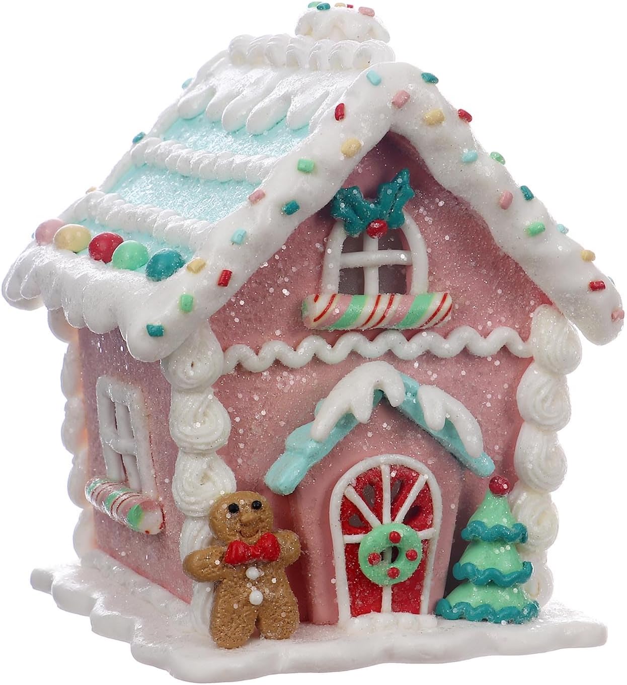 Regine Switzerland LED Gingerbread House Christmas Decorations - 5.9" Ornaments with Cookie & Pine Tree