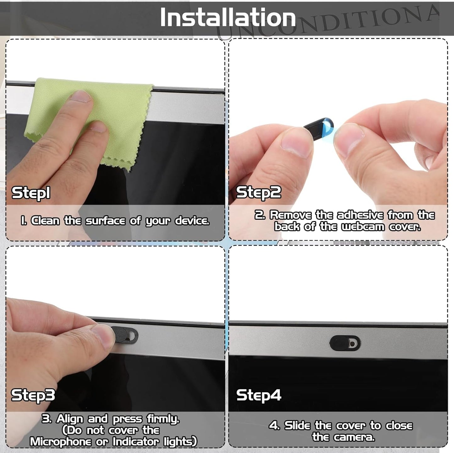 LIQWEI 50PCS 0.023 Inch Webcam Cover Slide, Ultra-Thin Universal Web Camera Cover for Laptop, Computer, PhoneSecure