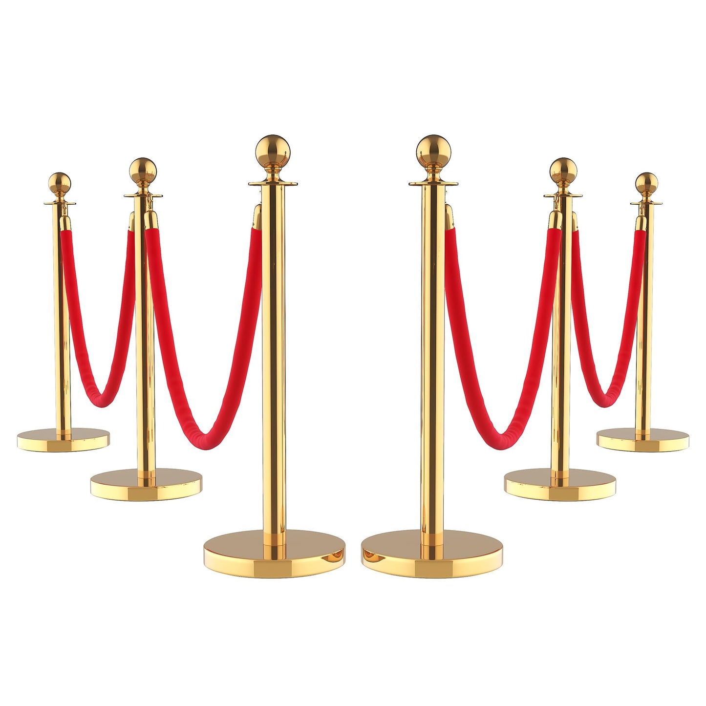Crowd Control Stanchions 6PCS with 4 Velvet Ropes & 26FT Red Carpet, Stainless Steel Post and Filled Base, Retractable Safety Barriers for Hotel, Wedding, Theater, Event