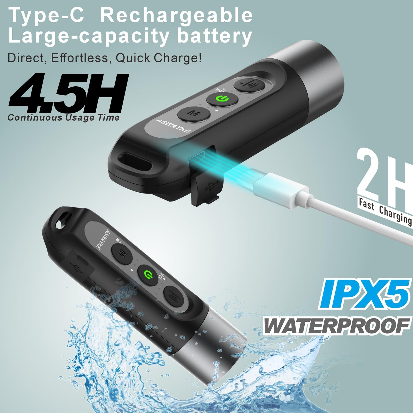 aswayke Electronic Whistle Highest IPX5 Maximum Sound 125db Battery 1000mAh Black for Coaches Teacher, Sports Whistle