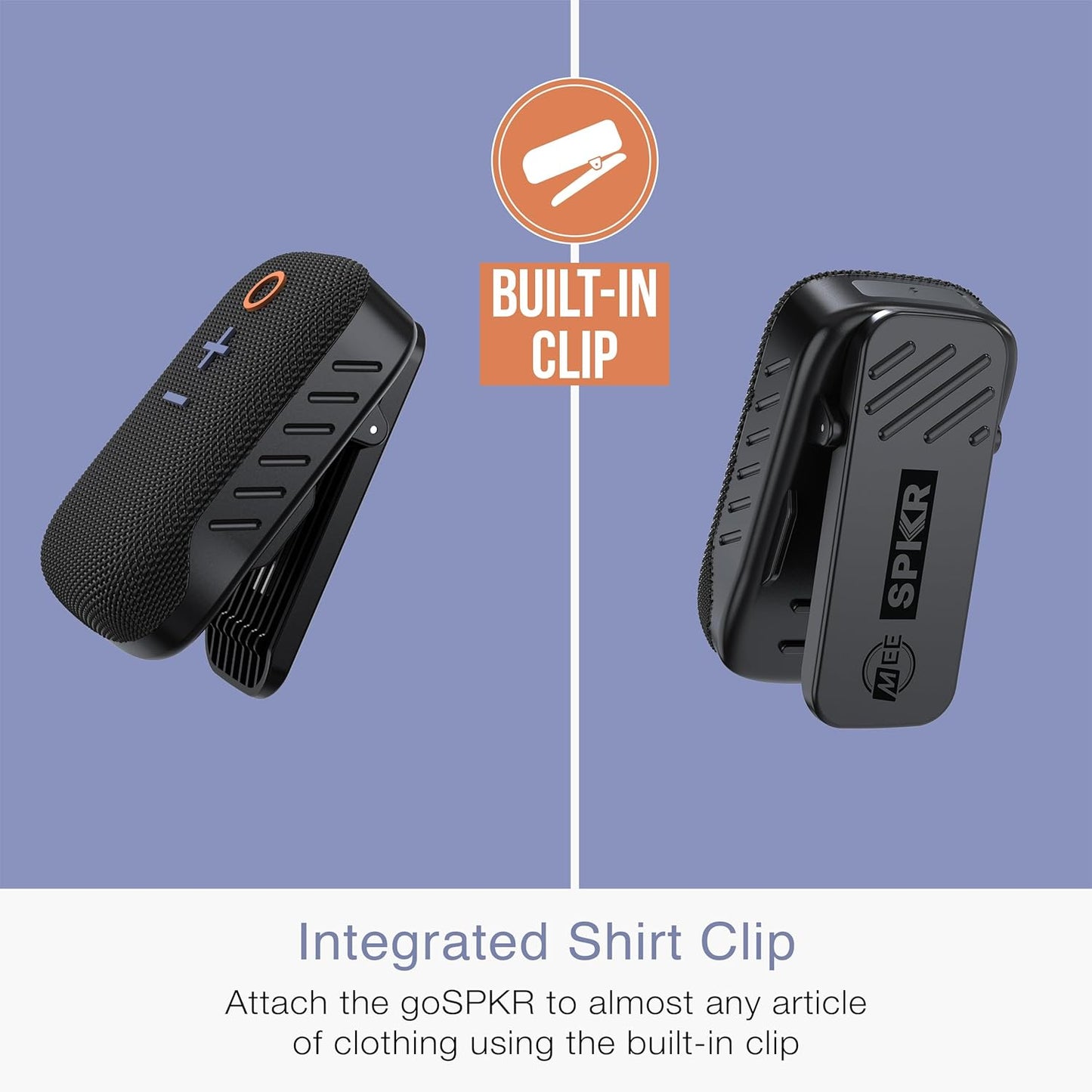 MEE audio IPX5 2 goSPKR Small Wearable Clip-on Bluetooth Speaker with Water Resistance, Built-in Speakerphone