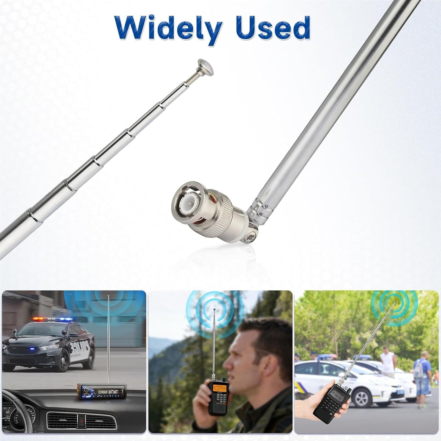 SZSAUTO 20-1300MHz 7 (2-Pack) Counter Police Radio Scanner Antenna BNC Male Section Telescopic Handheld Ham CB Antenna