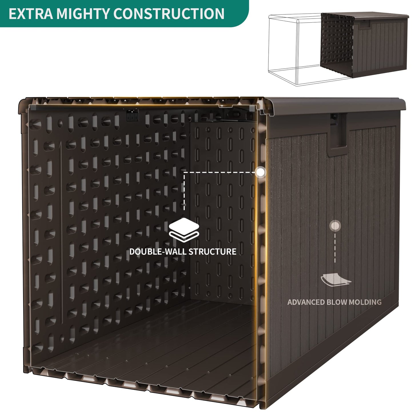 YITAHOME 260 Gallon Large Deck Box with Divider & Side Handles, Outdoor Double-Wall Storage for Patio Furniture Cushions, Garden Pool Accessories, Waterproof & Lockable