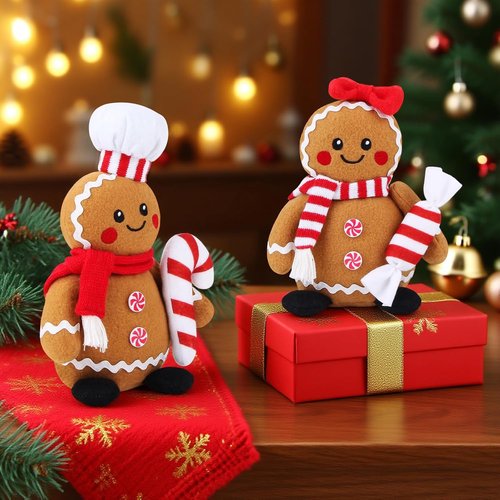 BWFY Gingerbread Man Plush Toys - Festive Stuffed Animals Set of 2 for Christmas Decor & Gifts