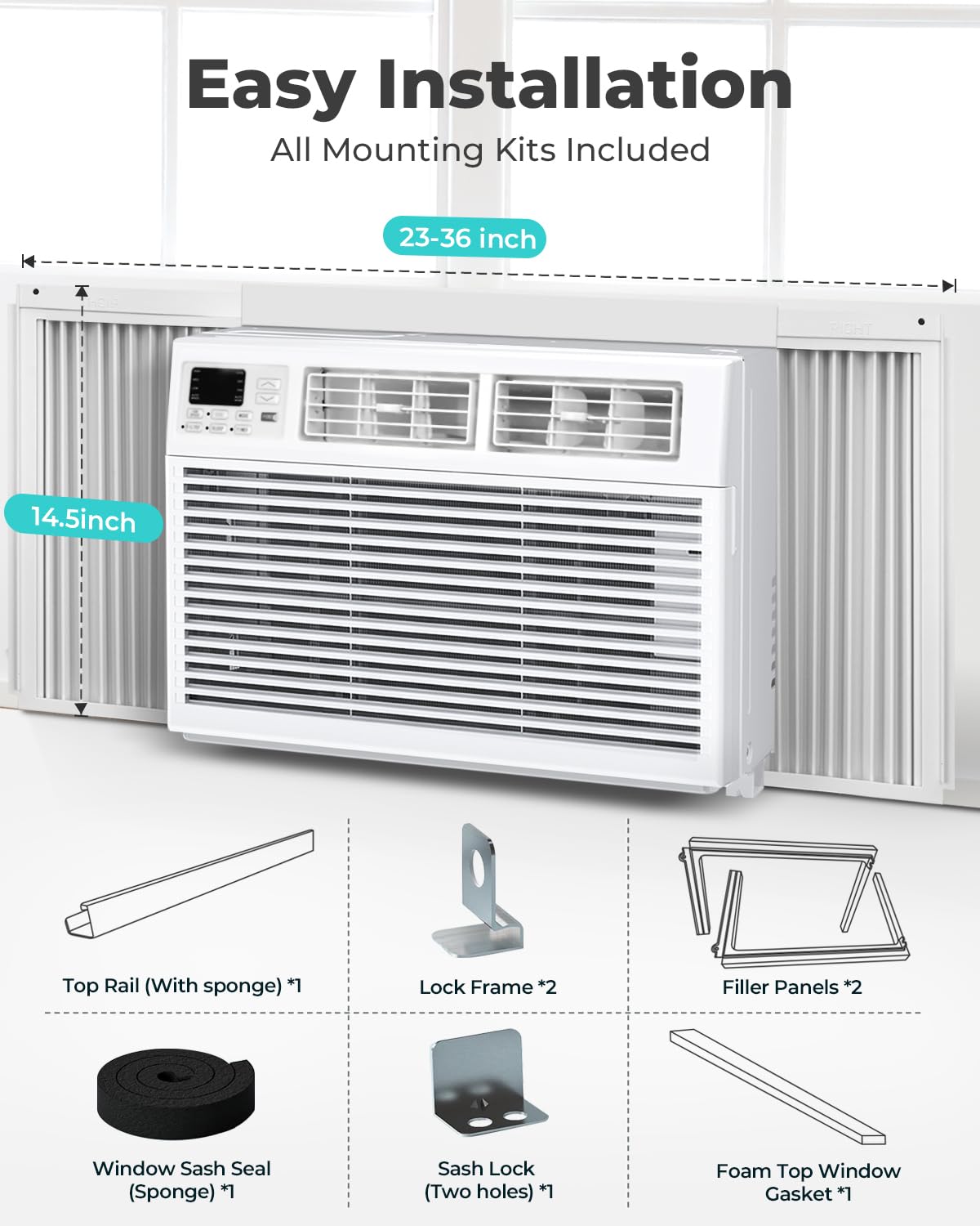 Electactic Window Air Conditioner, 8000 BTU Window AC Unit, Cool Rooms up to 350 Sq.Ft., 6-in-1 Modes,24H Timer, Energy Saving, Remote Control, Perfect for Bedroom, Apartment, Living Room, Office