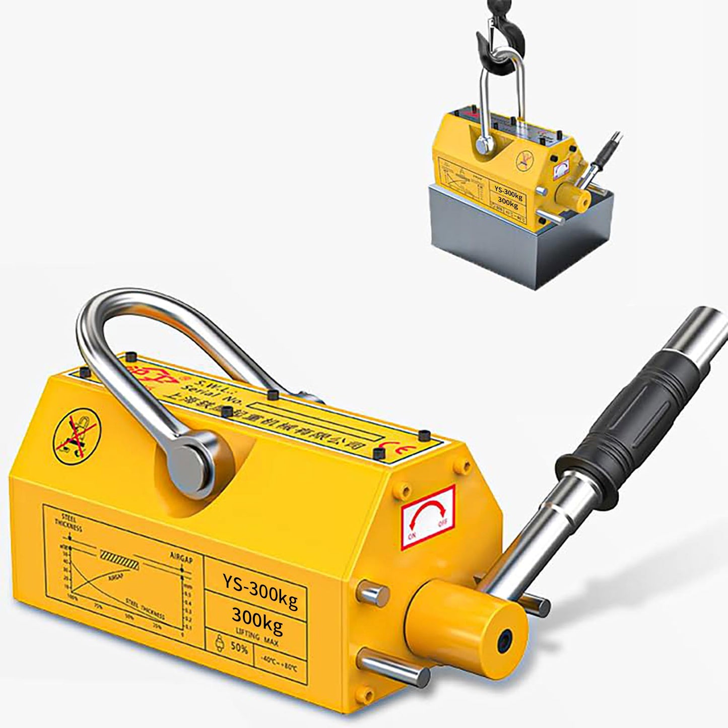 660 lb/300kg Magnetic Lifter, Permanent Magnetic Lifter with Release for Lifting Plate Steel, Board, Used in Shop Crane, Board, Hoist