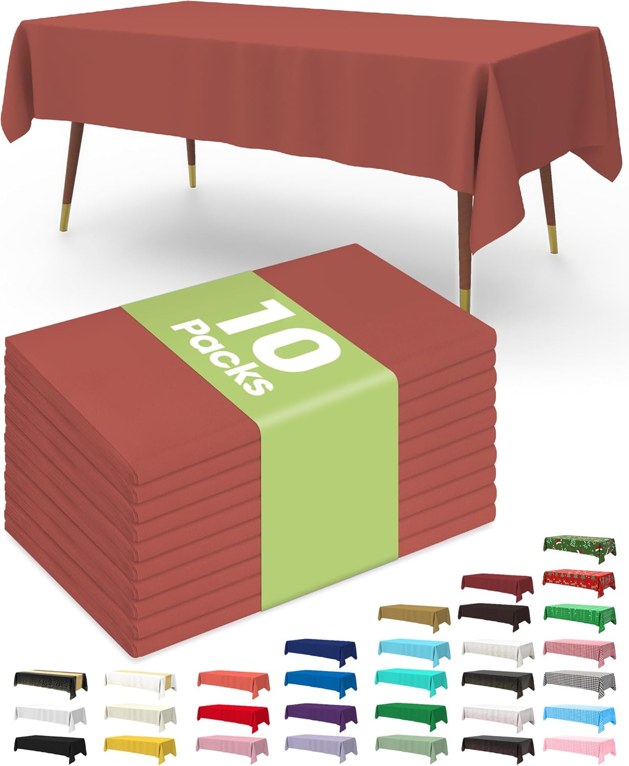 Pureegg Disposable Plastic Table Cloths - 10 Pack, 54 x 108 Inch, Leakproof & Sturdy for Parties | Terracotta