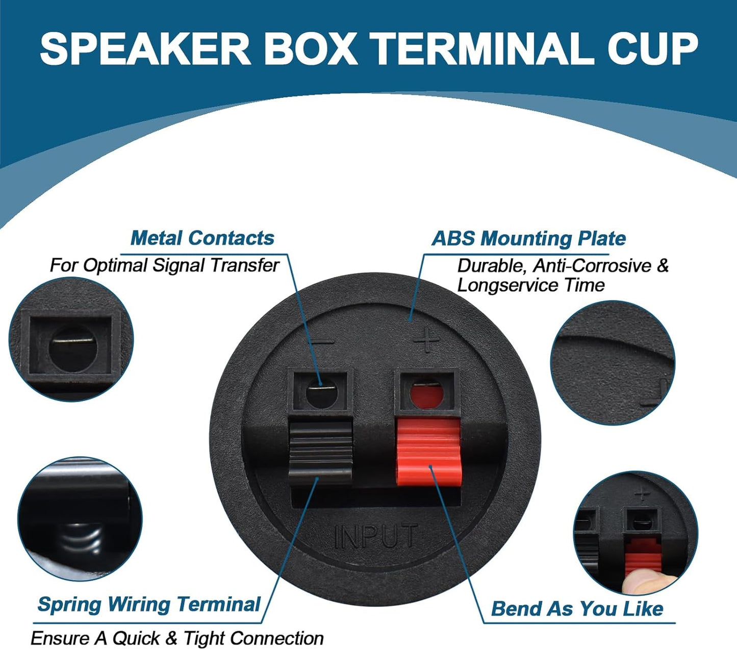 UBANU 2 Pack Speaker Box Terminal Cup, Round Spring Subwoofer Box Terminals Binding Post Wire Connector for Car Speaker