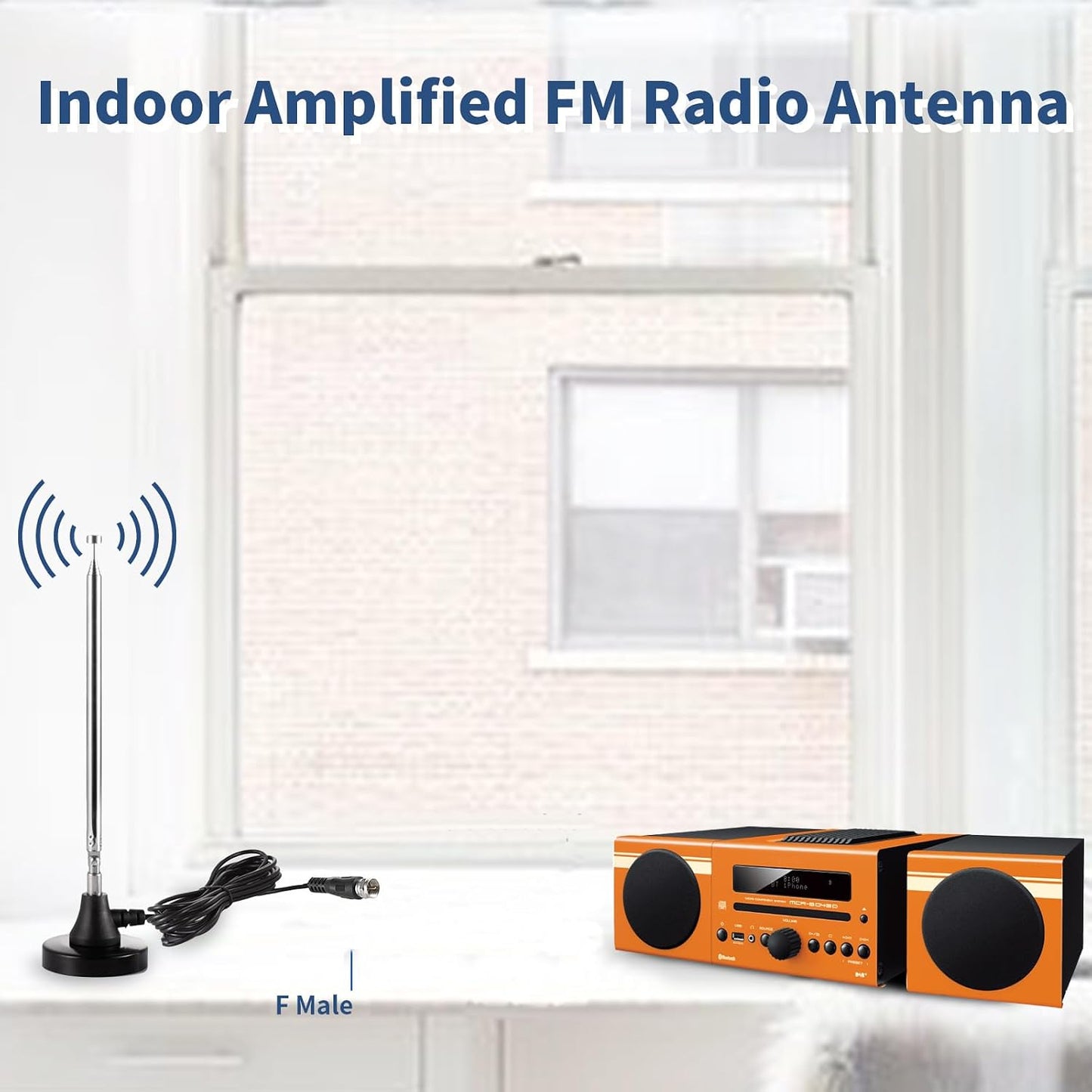 eifagur 75 300 10ft Ohm Ohm Magnetic Base FM Radio Telecopic Antenna with Coaxial Cable for Stereo Receiver Digital HD