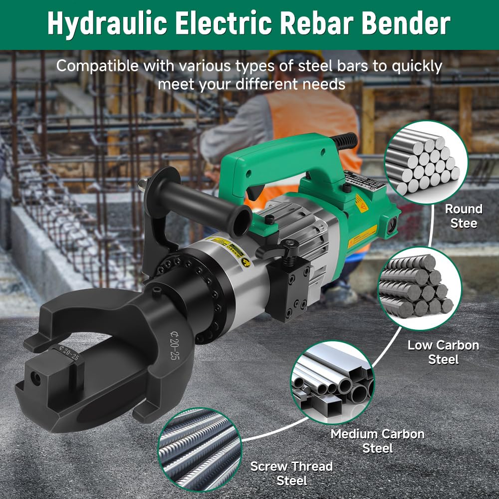 Hoteche 1500W Electric Rebar Bender - 1-Inch Capacity Portable Steel Bar Bending Machine - Professional Construction Tool - for #3-#8 Rebar Bending