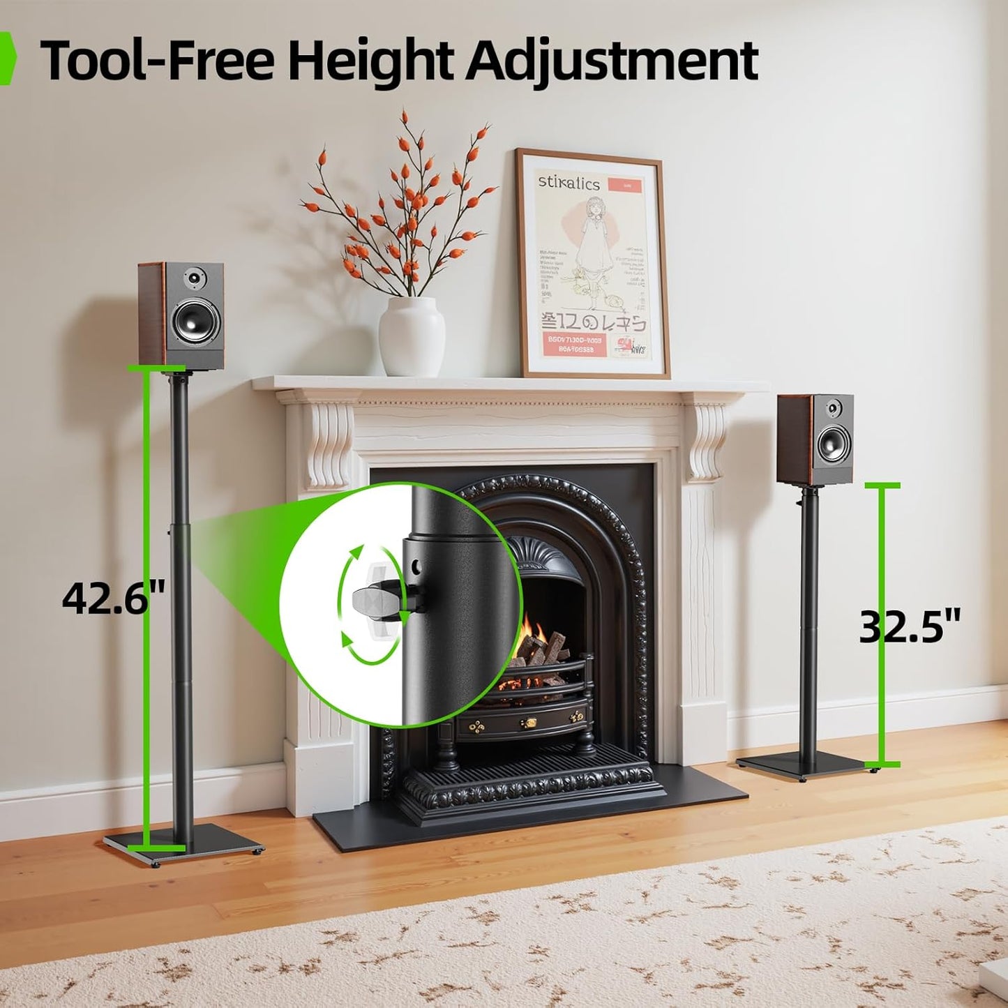 USX MOUNT Bookshelf Speaker Stands - Height Adjustable 32-42 Inch for Surround Sound Speakers | Max Load 11 lbs