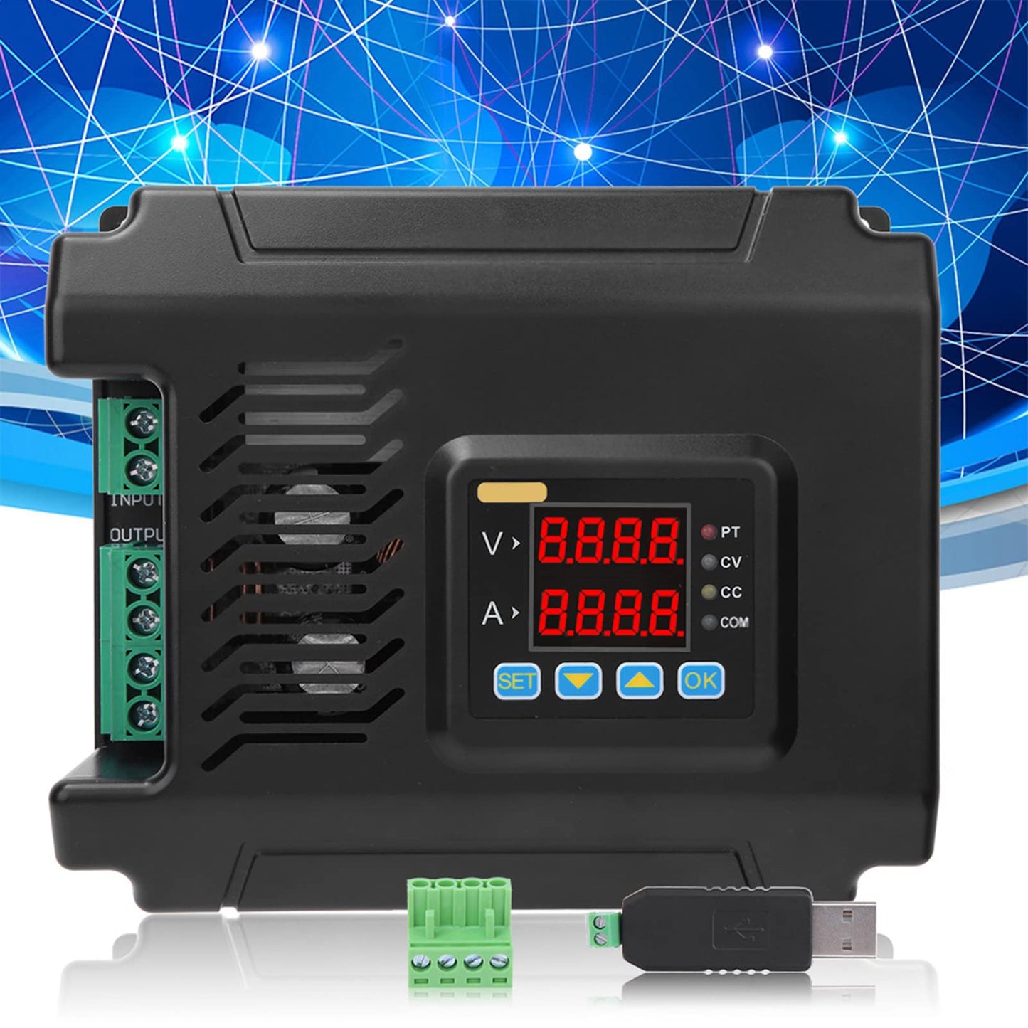 Garosa DPM8650-485RF Programmable Switching Power Supply+Wireless Controller 0-60V 0-50A 300W RS485 Interface ABS Black 120x80x25mm Single Output with 2.4 Inch LCD Screen