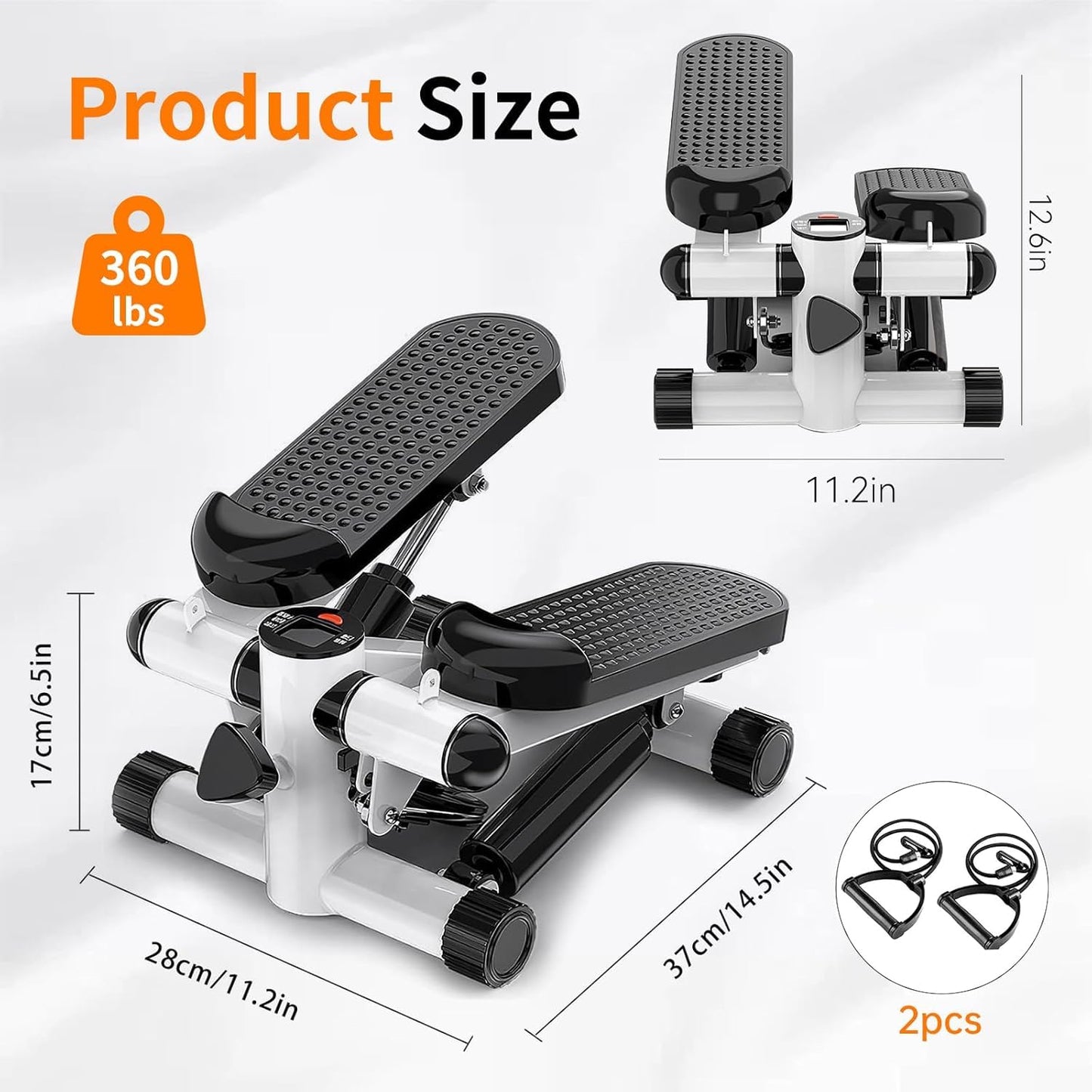 Steppers for Exercise at Home, Mini Stepper with Resistance Bands, Hydraulic Fitness Stepper with LCD Monitor, 360LBS Weight Capacity Portable Stair Stepper for Small Spaces