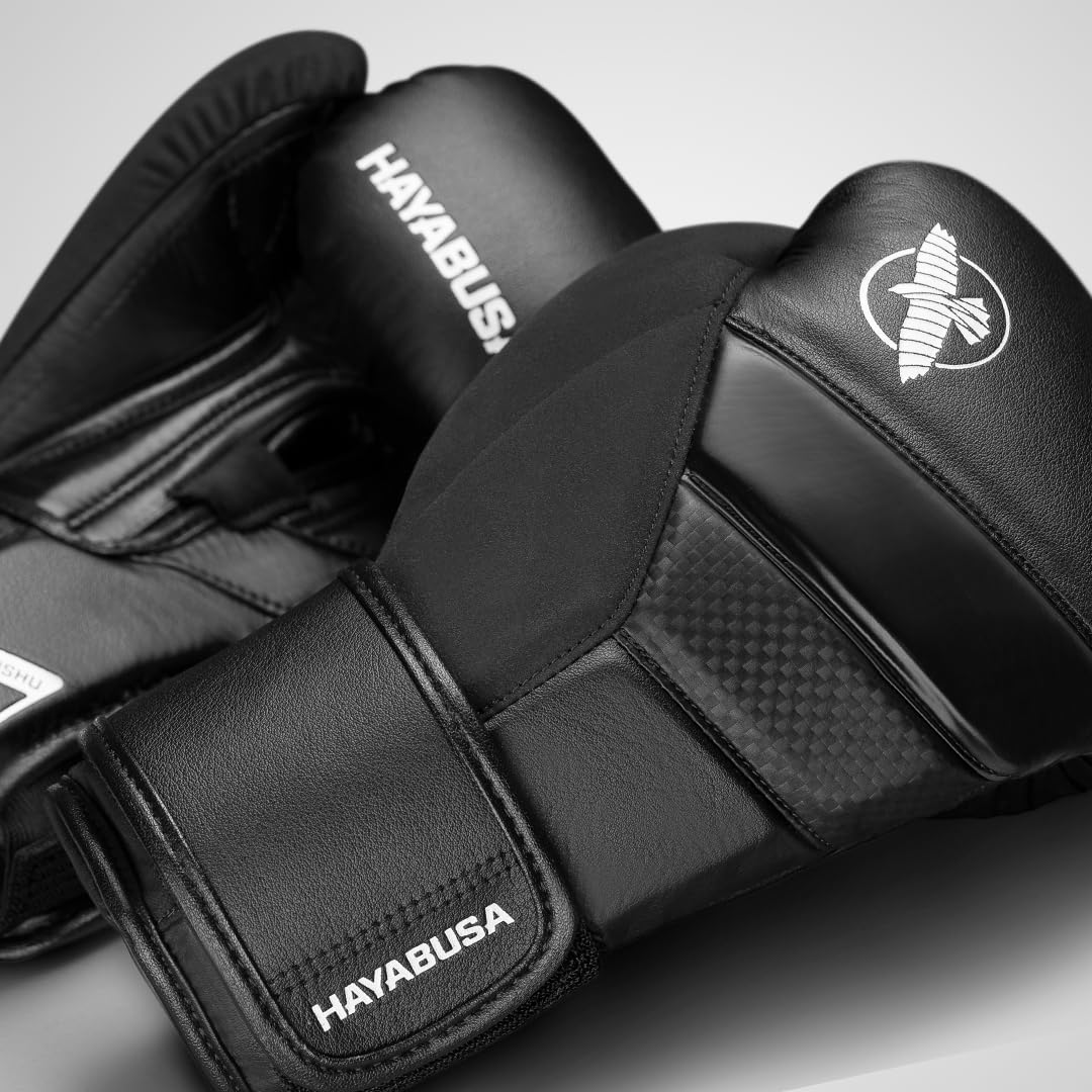 Hayabusa T3 Boxing Gloves for Men and Women Wrist and Knuckle Protection, Dual-X Hook and Loop Closure, Splinted Wrist Support, 5 Layer Foam Knuckle Padding - Black, 16 oz