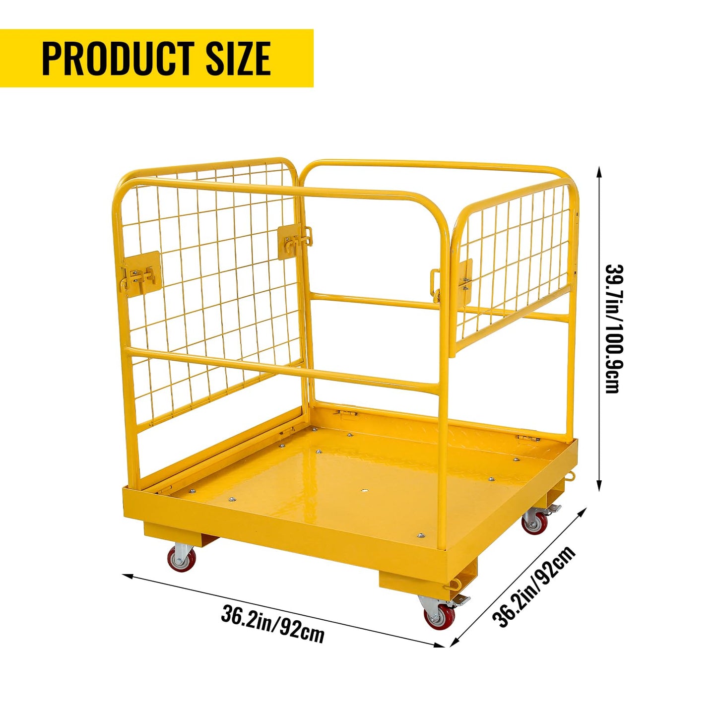 Migoda Forklift Safety Cage 36 x 36 inches, 1200 lbs Capacity Forklift Man Basket, Folding Work Platform with 4 Wheels, Collapsible Cage Lift Basket for Aerial Jobs
