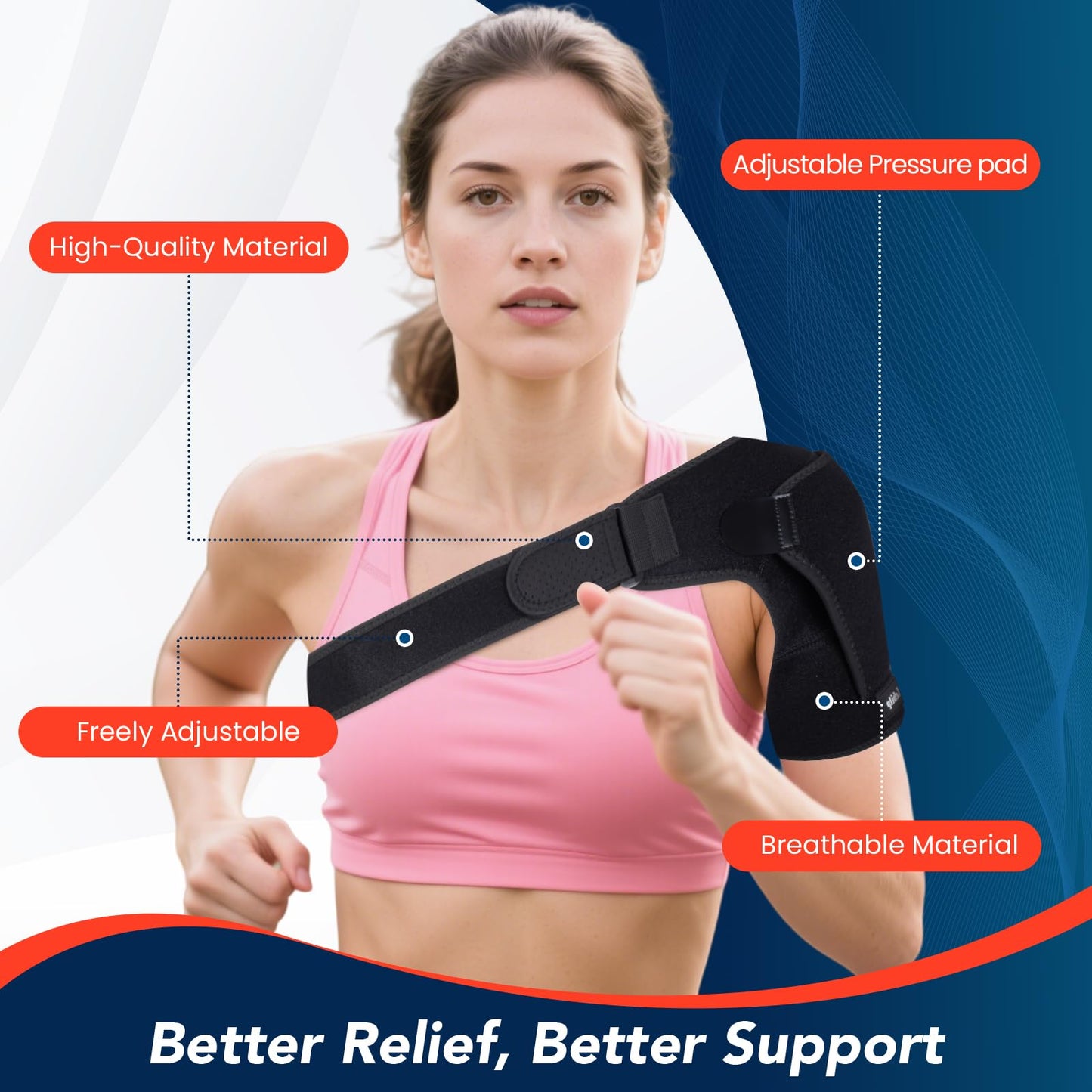 Lebilp Shoulder Brace with Adjustable Compression Sleeve for Rotator Cuff Support & Pain Relief, Hot/Cold Pack Compatible, Breathable Stabilizer with Arm Sling, Fits Left/Right Arm for Men & Women
