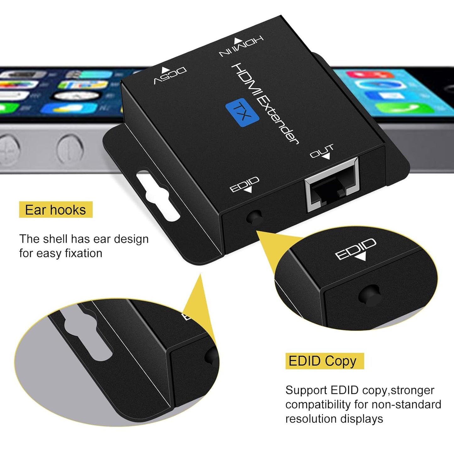 VPFET Cat6 200Ft 1080p 3D HDMI Extender Over Single Ethernet up to Repeater Balun Transmitter Receiver Power on Cat