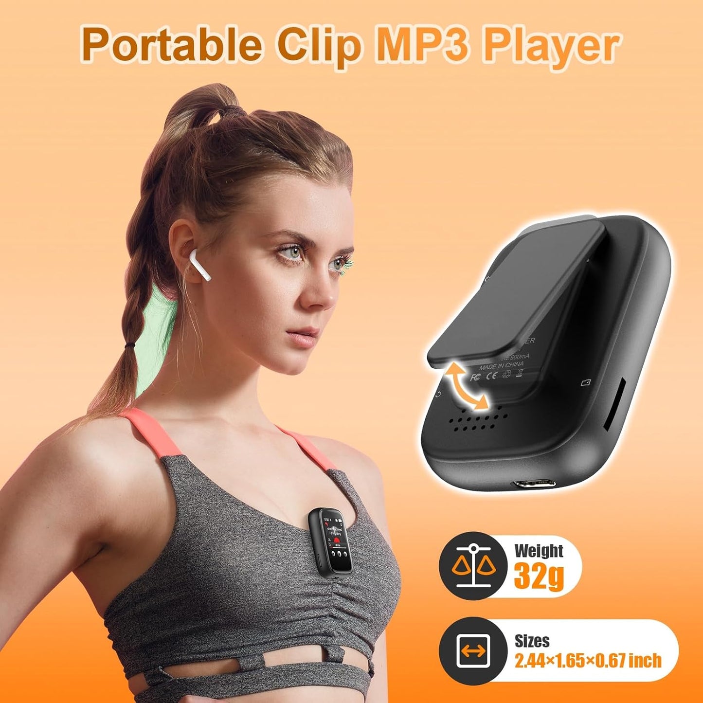 Colorcool Mp3 5.3, 512GB Player with Bluetooth Portable Kids Music Player with Clip on Back,Touch Screen,Biult-in Voice