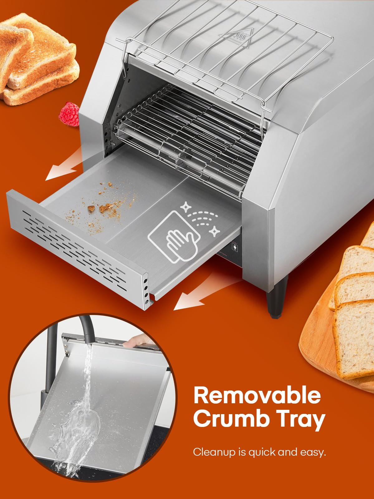 Commercial Conveyor Toaster, 350 Slices/Hour Electric Stainless Heavy Duty Restaurant Toaster, with Dual Heating Tube, 7 Browning Levels, for Bagel, Restaurant, Bakery Cafe, Silver