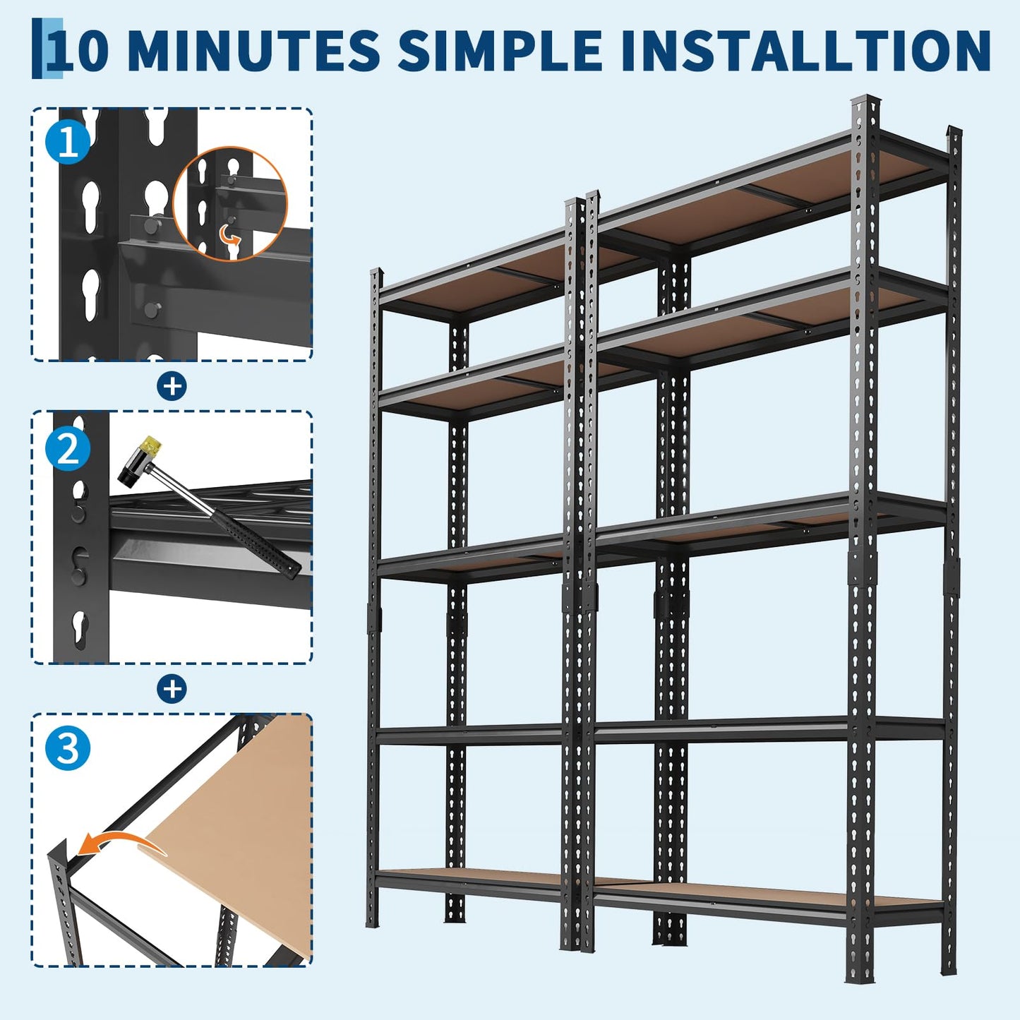 Garvee Storage Shelves 5 Tier Garage Shelving Heavy Duty Adjustable Metal Shelving Unit, Garage Shelves for Basement, Warehouse, Pantry, Closet, Kitchen 72" H x 35.5" W x 12" D, Black,4 Pack