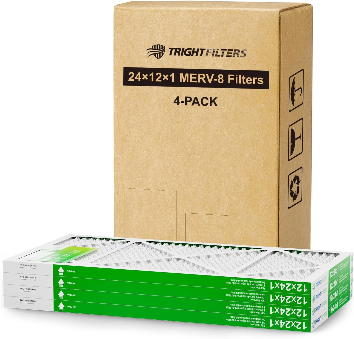 TRIGHTFILTERS 12x24x1 Air Filter - MERV 8 Pleated Dust Defense | 4-Pack Replacement for HVAC & AC Systems