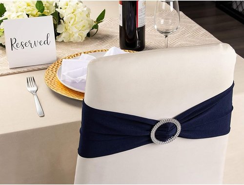 Juvale Chair Sashes - Navy Blue Spandex with Silver Rhinestone Buckles | 50 Pack, Fits 13.5-16.5 in