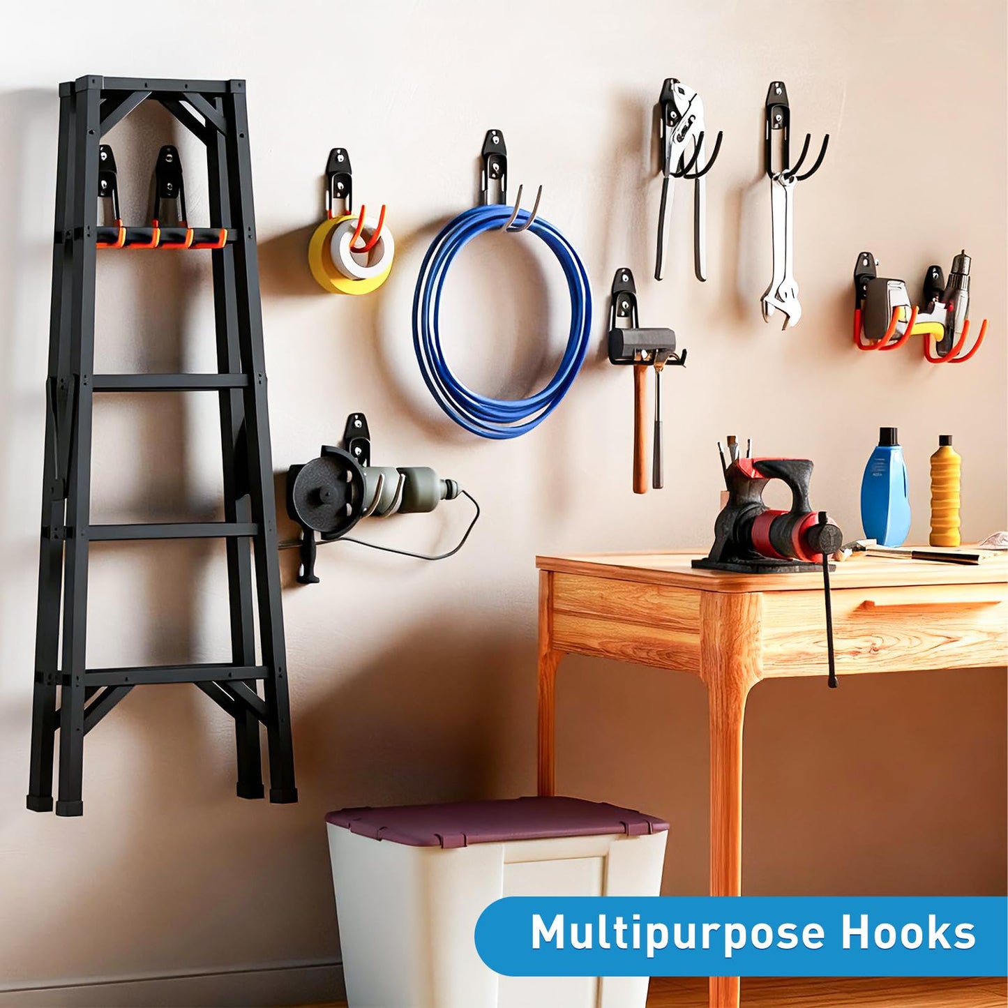 GeeWatom Garage Storage Utility Hooks，Garage Garden Tool Organizer，Steel Wall Mount Hooks, Large Garden U Hooks （2 Pack） (Type-2-Gray)