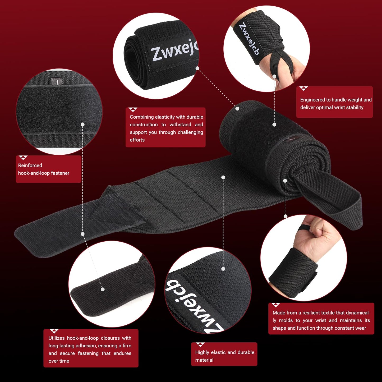 Zwxejcb Weightlifting Wrist Wraps - Heavy-Duty Support for Gym, Bench Press, and Pushups, Premium Polyester & Nylon Wrist Straps for Maximum Stability and Comfort During Strength Training - 1 Pair, Unisex for Men & Women