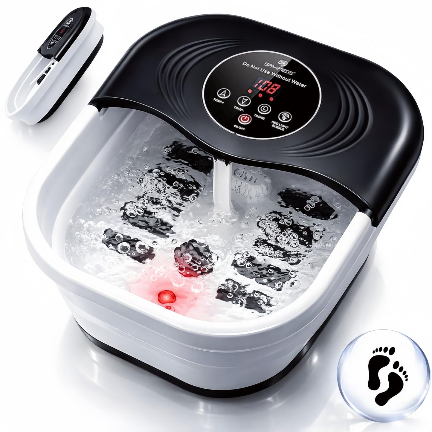Collapsible Heated Foot Spa with Bubble and Red Light Temperature Control Foot Bath Massager and Soaking Tub Featuring 8 Shiatsu Massage Rollers Pumice Stone and Built-in Timer Ideal Gift for Wife,Mom