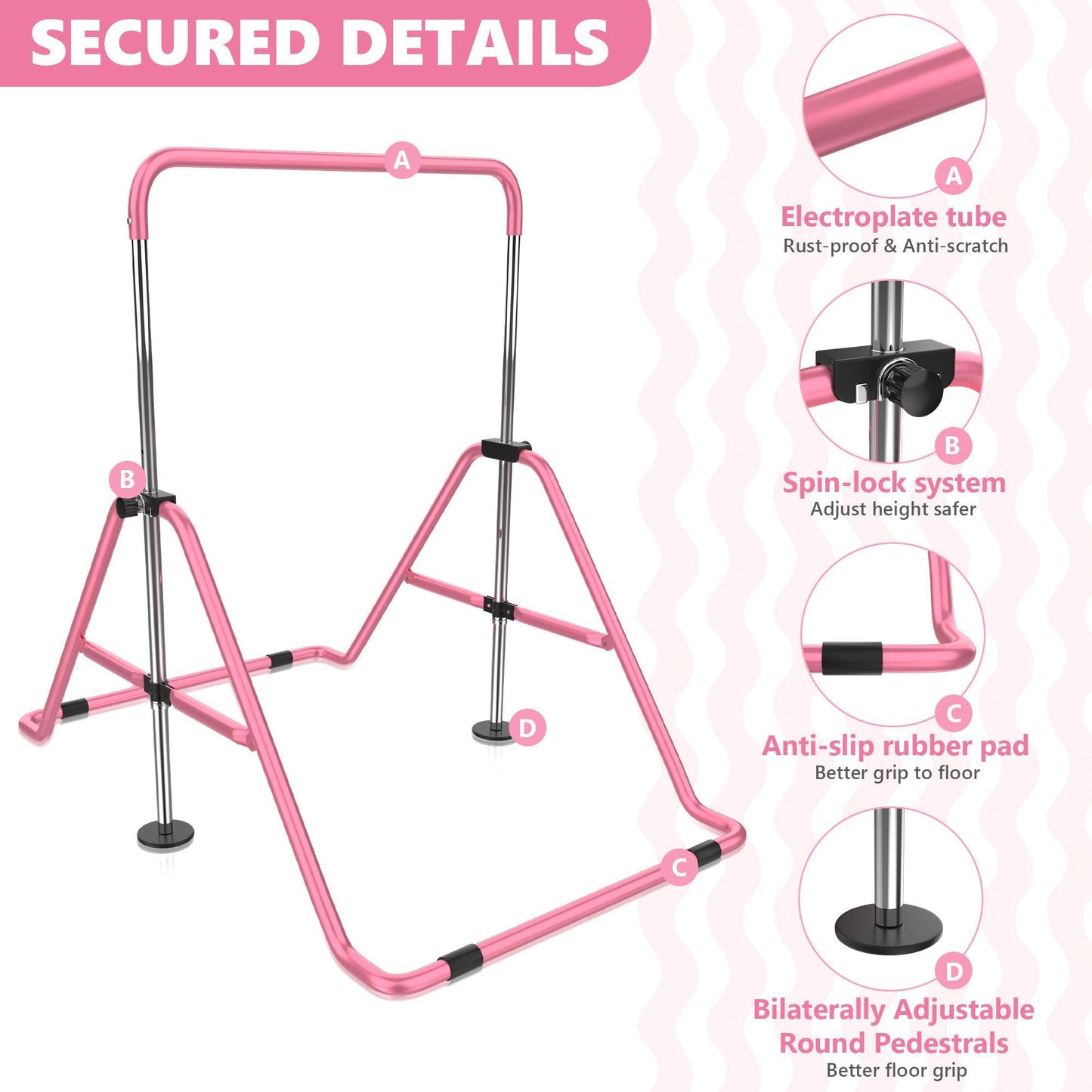 HYD-Parts Gymnastics Bar with Mat for Kids 3-12, Adjustable Height Gymnastic Horizontal Bars, Junior Training Bar, Gymnastics Equipment for Kids with Mat
